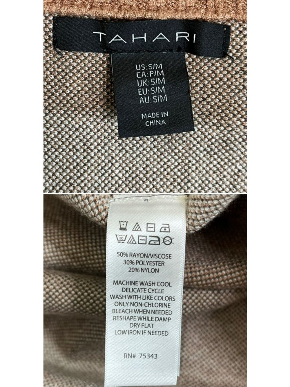 Tahari Plaid Zip Front Poncho Cape Sweater S/M Beige Brown Cream Soft - Picture 8 of 11